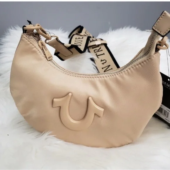 True Religion 🆕 Beige cresent hobo  Shoulder Bag logo strap - Picture 3 of 7